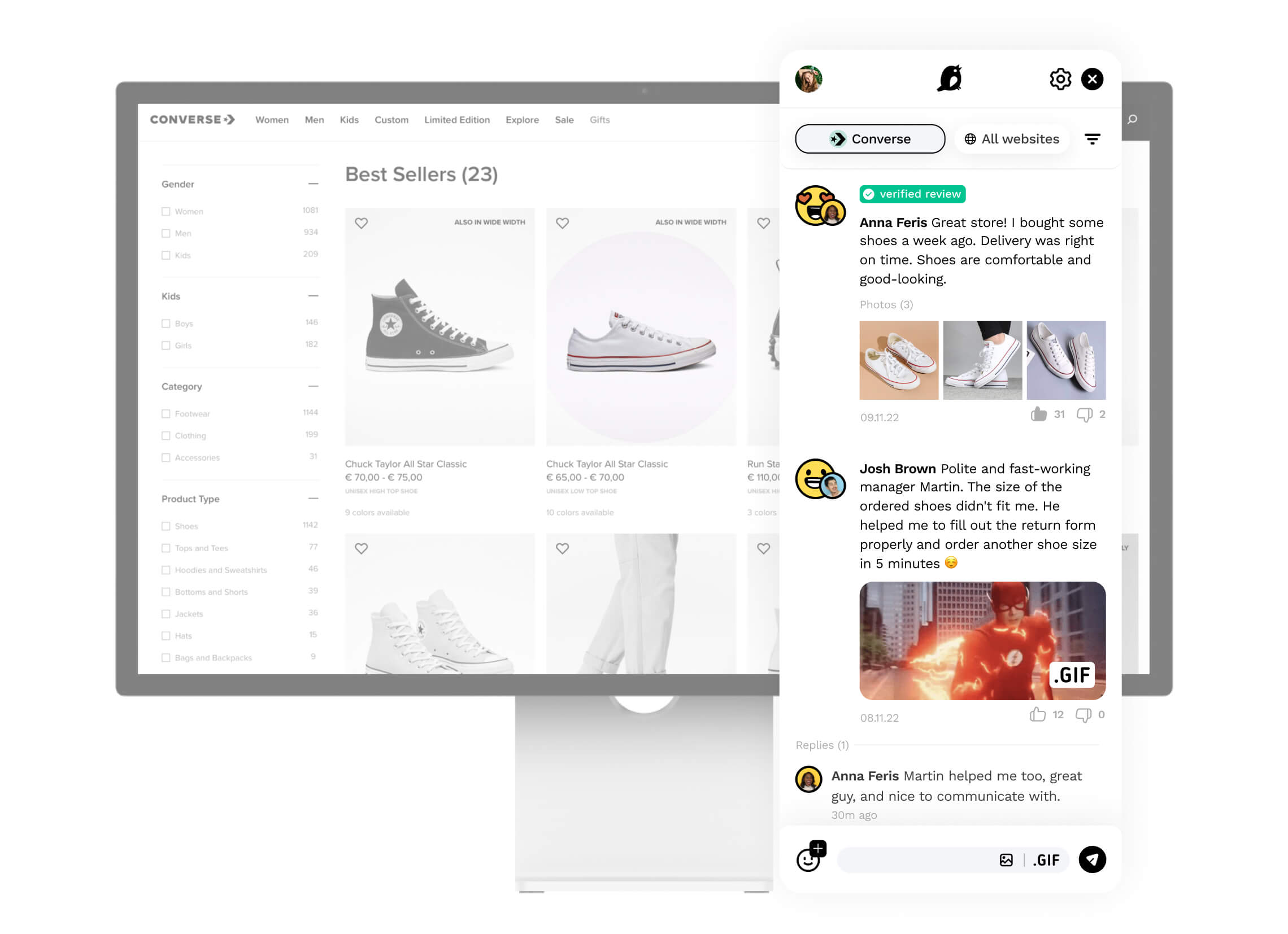 showcasing the pigeon plugin window over the sneakers webstore