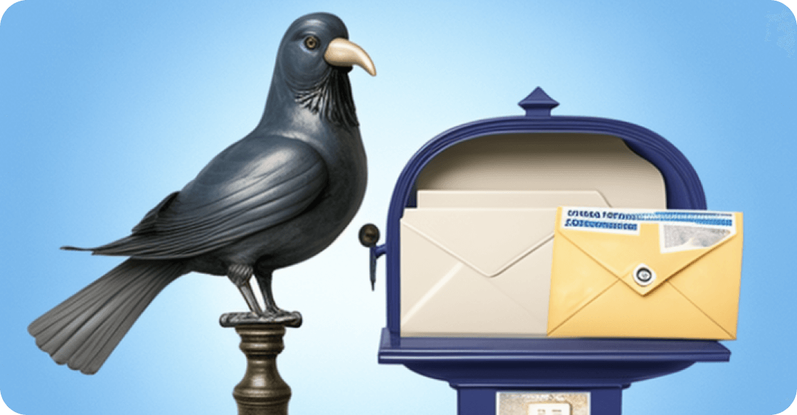3d cartooned image of the pigeon with letters